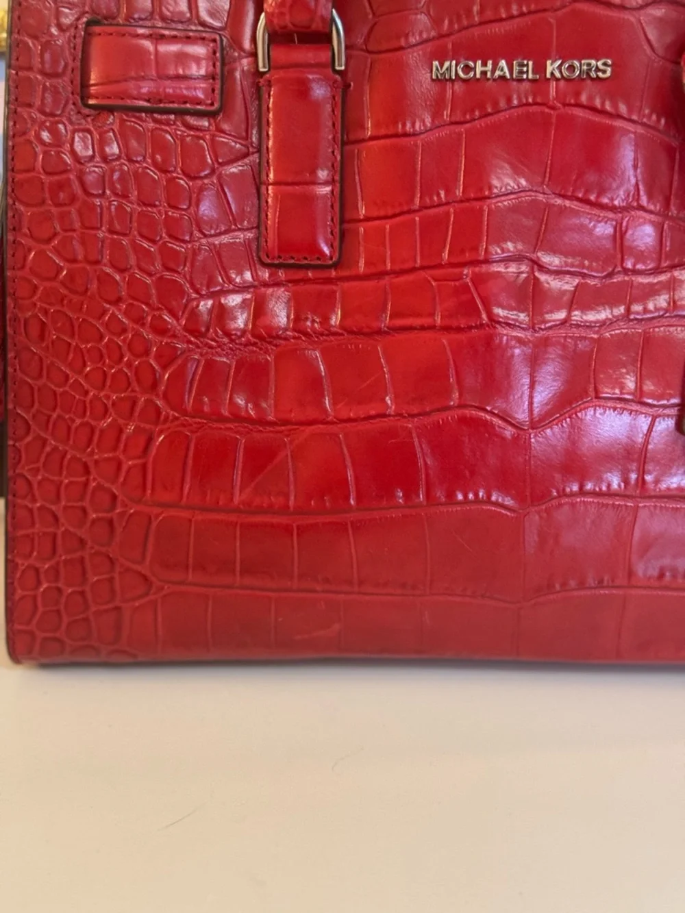 ❤️ MICHAEL KORS DILLON RED MEDIUM LEATHER CROCO EMBOSSED SATCHEL!